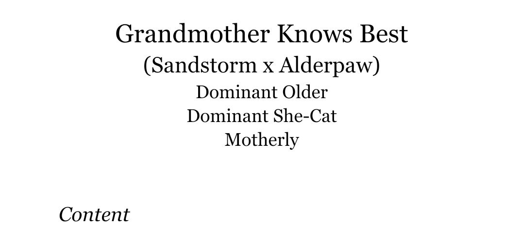 GottaRecharge's tweet photo. #fighterfelines

Fighterfelines has precious few literary works, with the likes of Dappy, Roman, Deading, and a few others!

Well, I'd like to try tossing my hat in that ring!
Let’s see what I come up with... starting with a rare-pair I've hardly seen!
Sand &amp; Alder! Suggestions? https://t.co/m7wtwPmSnX