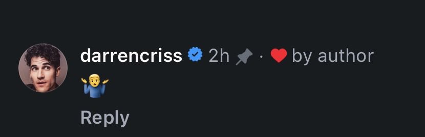 dcrissdaily's tweet photo. Darren left a comment on 
@/theatricallyalex’s reel about his Australia announcement 
“Did I manifest this or did @darrencriss see my video OR is this just fantastic timing? Who knows, but I am about to be insufferable about this! Darren Criss IS in fact coming to Australia! 🥹” https://t.co/3W8v1Ak5IO