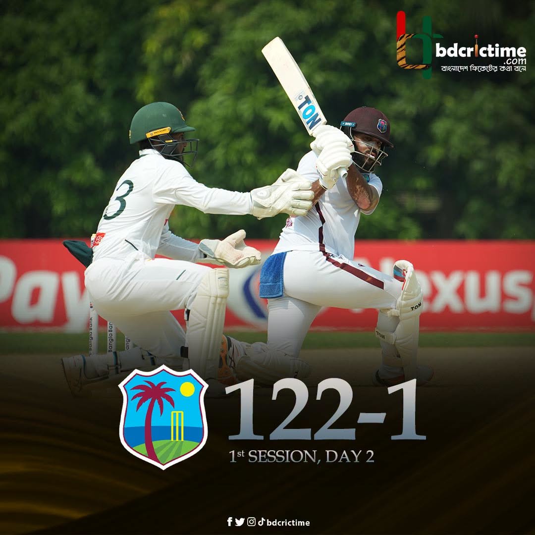 BDCricTime's tweet photo. ১ম সেশন শেষে ১ উইকেট হারিয়ে ১২২ রান ওয়েস্ট ইন্ডিজের

#BCBXIvsWI #BDCricTime https://t.co/bbwhp5M6mC