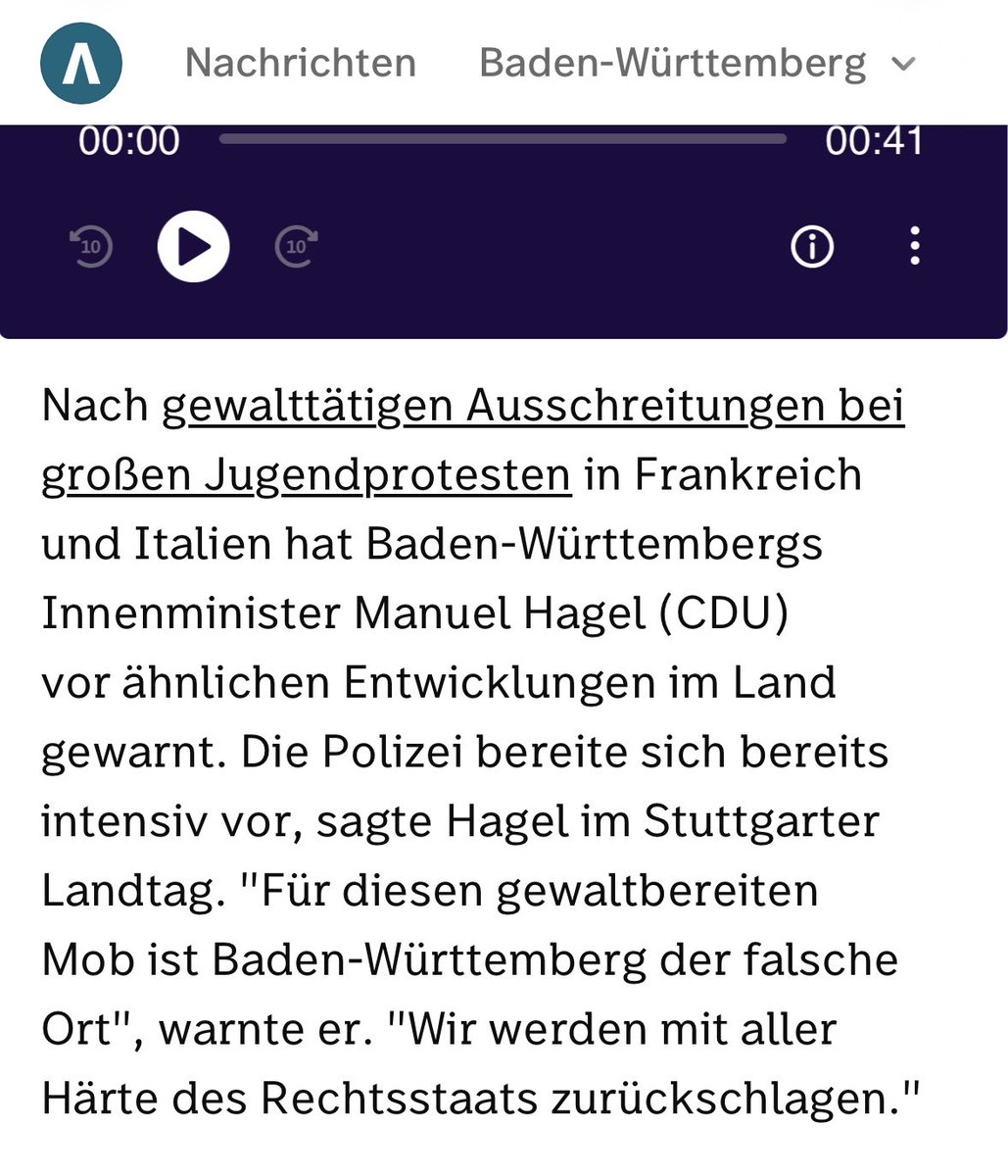 Meyermacht's tweet photo. Junge Menschen kündigen ausdrücklich friedliche Proteste an. Das ist gelebte Demokratie! Doch Innenminister #Hagel antwortet mit Warnungen vor der „vollen Härte des Rechtsstaats“. Warum diese Drohkulisse, wenn es keine Hinweise auf ein Übergreifen der Gewalt aus Frankreich gibt? https://t.co/iCn3n8wibt