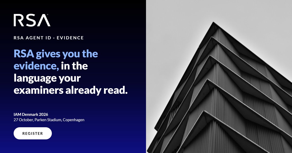 RSAsecurity's tweet photo. Examiners asking agent questions? RSA Agent ID tracks every action, maps it to 10 frameworks, and streams evidence to your SIEM. 

Get the evidence examiners want. See us at #IAMDenmark, 27 Oct, Parken Stadium. Register⬇️ 
https://t.co/YVfidUAwXh 
Relation Code: 2K9WLBSL https://t.co/xSmRA5aK9g