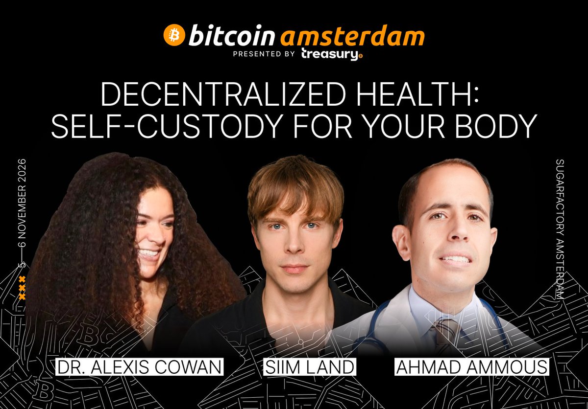 bitcoinconfams's tweet photo. WHAT IF WE APPLIED BITCOIN'S SELF-CUSTODY MINDSET TO OUR OWN HEALTH? 🧠

Ahmad Ammous, Siim Land, and Dr. Alexis Cowan discuss personal sovereignty beyond finance, from nutrition to making more informed healthcare decisions.

📅 Nov 6 | 11:45 AM
📍 Treasury Stage https://t.co/y4PsgsoVeA