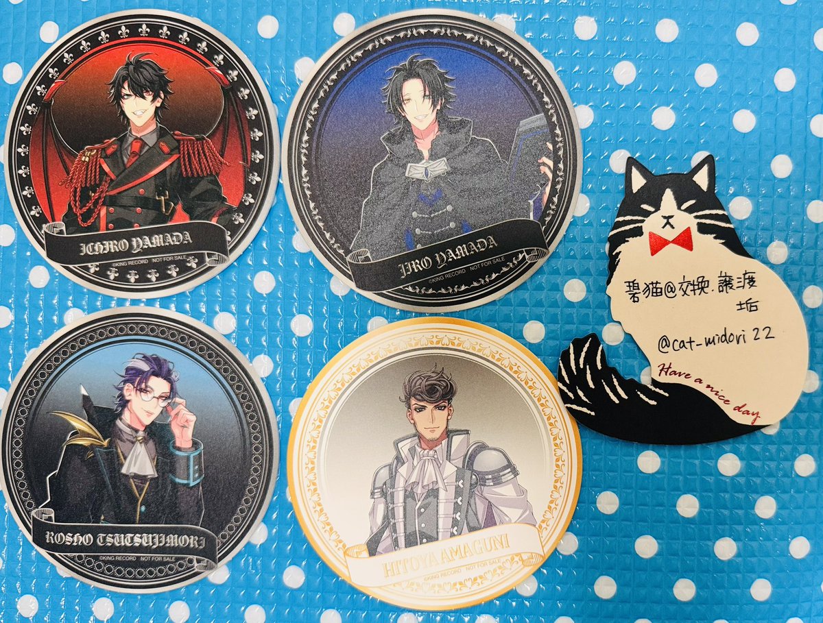 cat_midori22's tweet photo. 【交換】ヒプノシスマイク ヒプマイ 9TH ANNIVERSARY CAFE アニバーサリーカフェ 特典

譲)コースター:一郎、二郎、三郎、理鶯、盧笙、零、十四、獄
      クリカ:寂雷(写真ないですが)、獄

求)クリカ、コースター共に一二三、独歩

現在カフェにおります。本日暫く池袋、夕方新宿、又は郵送 https://t.co/w5gasCxN4Q