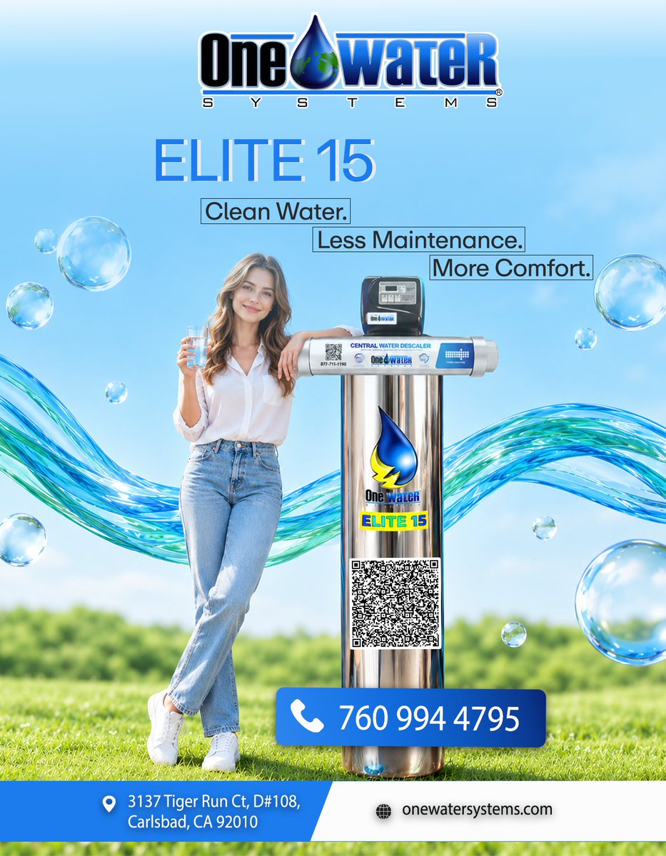 OneWaterSystems's tweet photo. Bring comfort and convenience to your home with the Elite 15 Salt Free Water Softener and Water Filtration System from One Water Systems.

Enjoy a smarter approach to whole house water treatment with a salt free, cartridge free system designed to help reduce hard water concerns with minimal maintenance.

Visit: https://t.co/OhMP6m3kDm

#OneWaterSystems #Elite15 #SaltFreeWaterSoftener #WholeHouseWaterFiltration #CleanWater #HomeComfort #CarlsbadCA