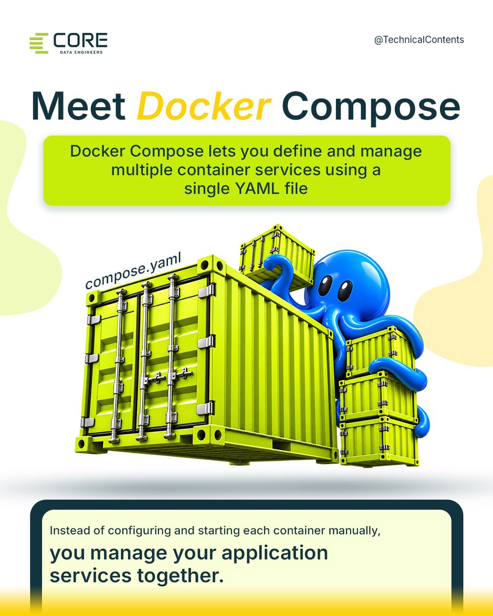 CoreDataEngr's tweet photo. 🐳 MANAGING MULTIPLE CONTAINERS DOESN’T HAVE TO BE COMPLICATED.

In Data Engineering, applications often rely on multiple services working together, from Python applications to databases and other supporting tools. https://t.co/5IFKfwQyq4
