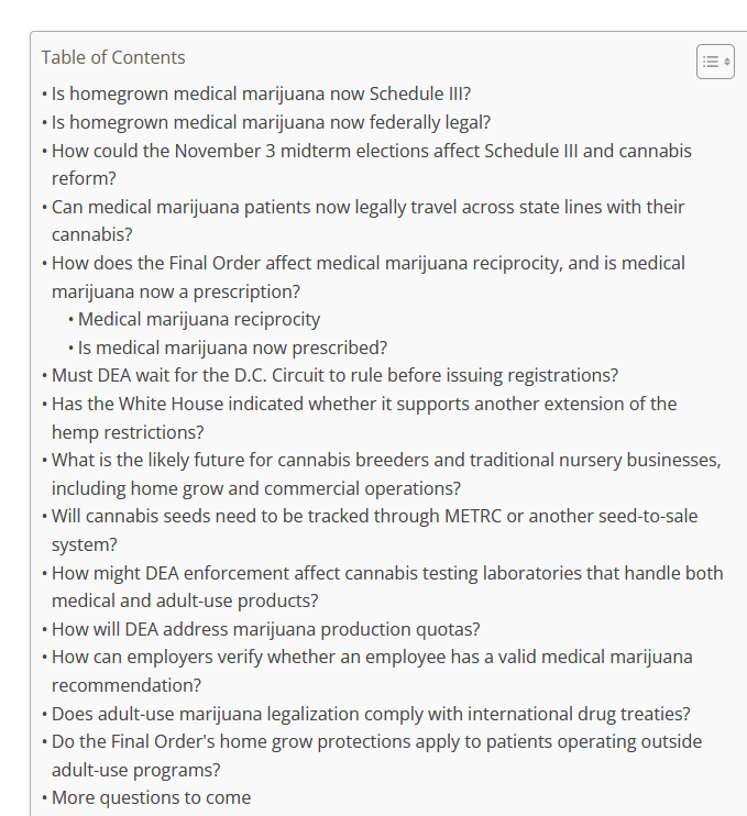 marclanders's tweet photo. "DEA Enforcement, Marijuana Rescheduling, and Hemp Reform. Your Webinar Questions Answered: Part 1"

Wow! Tons of information here! 

Here's the table of contents!

https://t.co/gU1I0BYk9l https://t.co/BpjJn8xSw3