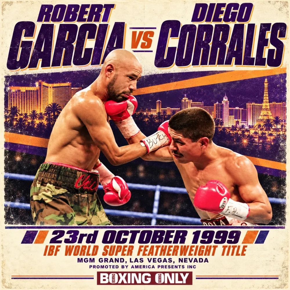 BoxingOnly5's tweet photo. 📜 ON THIS DAY IN BOXING — 23 October 1999 (27 years ago)
🥊 Robert Garcia vs Diego Corrales
🏆 IBF World Super Featherweight Title
🏟️ MGM Grand, Las Vegas, Nevada
🏁 Corrales wins by 7th round Tko
🔗 https://t.co/zDeUqXq36X

#RobertGarciaDiegoCorrales #OnThisDay #boxinghistory #boxing #BoxingOnly5