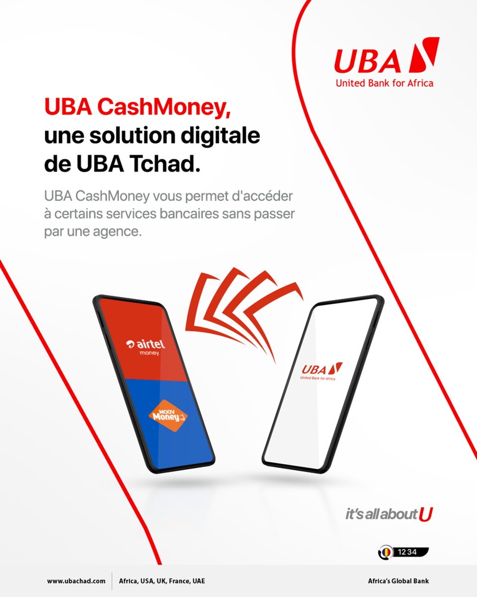 UBATchad's tweet photo. #UBACashMoney vous permet d'accéder à votre banque. Vous connectez votre compte bancaire à #AirtelMoney ou #MoovMoney et le tour est joué!
Rendez-vous en agence la plus proche pour faire votre liaison
#UBACashMoney #UBATchad #ItsAllAboutU https://t.co/9pmY5KKdDc