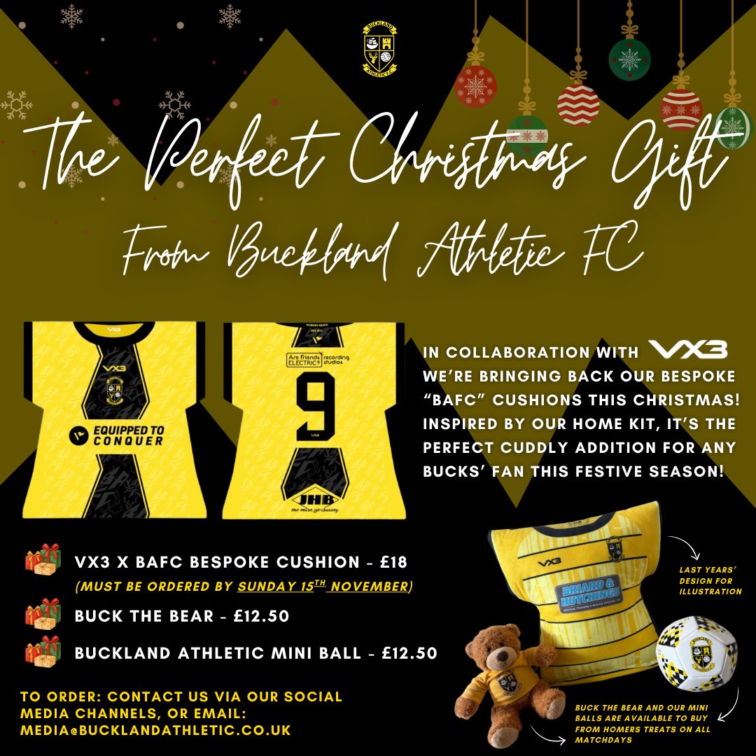 OfficalBAFC's tweet photo. 🎁 | The Perfect Gift

…This Christmas 🎄 

Starting to think about those stocking fillers and gifts for Christmas?

Look no further than our new Bespoke “BAFC” cushions, in collaboration with @VX3apparel 🤝

These plus more, available to order this Christmas!

#UpTheBucks 🦌 https://t.co/n7cSE0IzST