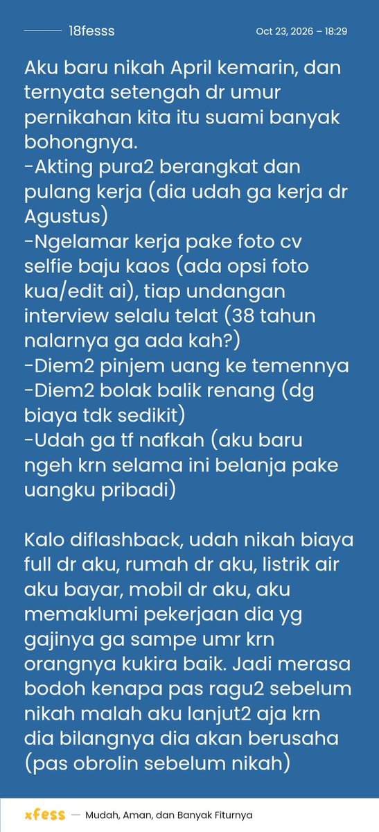 18fesss's tweet photo. 18! Aku baru nikah April kemarin, dan ternyata setengah dr umur pernikahan isinya bohong https://t.co/2vp1r0uKPT