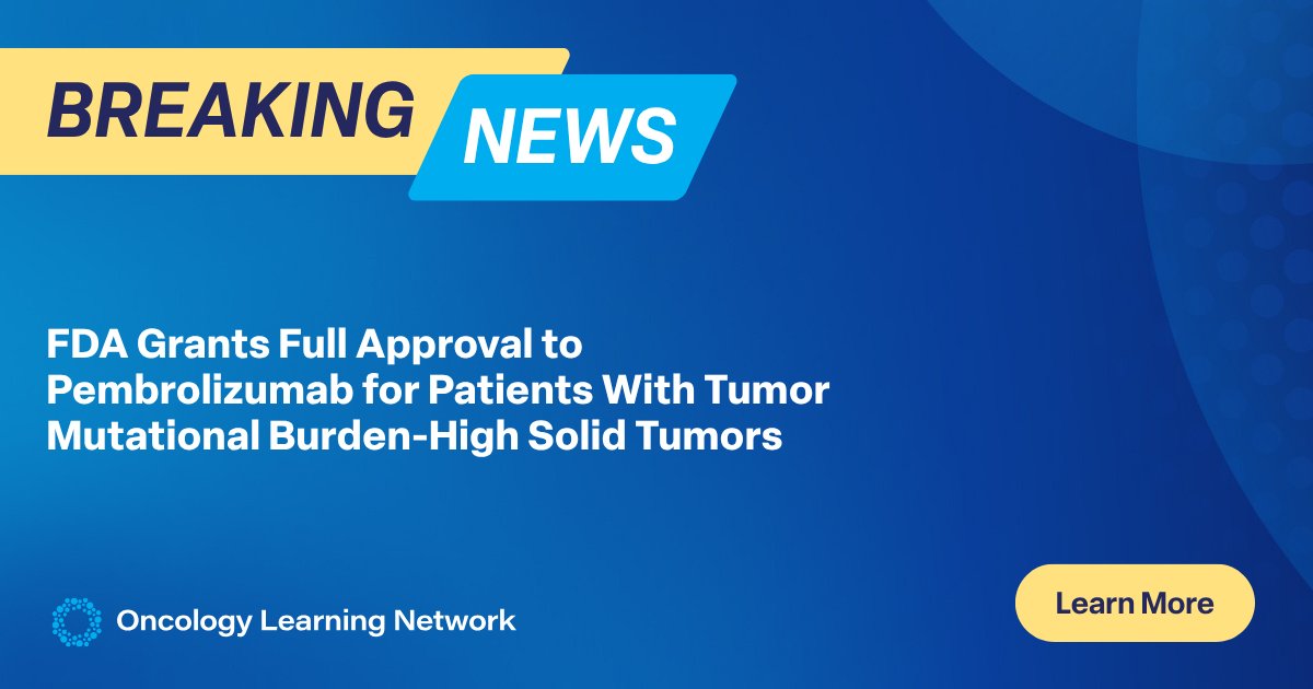 OncLearnNetwork's tweet photo. Based on results from #KEYNOTE158, the @FDA has approved #pembrolizumab and #pembrolizumab plus berahyaluronidase alfa for previously untreated patients with TMB-high unresectable or metastatic solid tumors.

Learn more: https://t.co/f6mGyPk7F8 https://t.co/6pHaLoL9L2