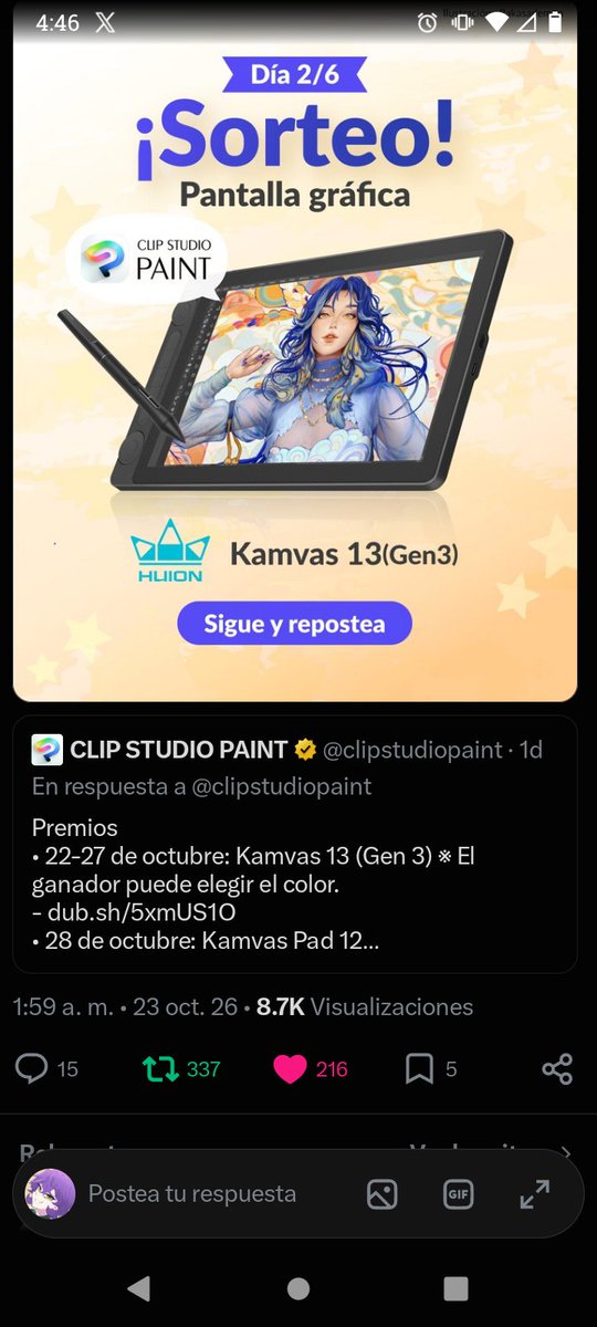 StigmaMITC's tweet photo. @clipstudiopaint Participando!
Conseguir la tableta me ayudaría con mi flujo de trabajo con las comisiones de dibujo https://t.co/PeLeircThl