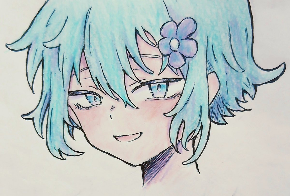 As2000sakur's tweet photo. 色を塗りました🫧
#OMORI 　#アナログイラスト　
#BASIL https://t.co/QUyxZ8r3yE