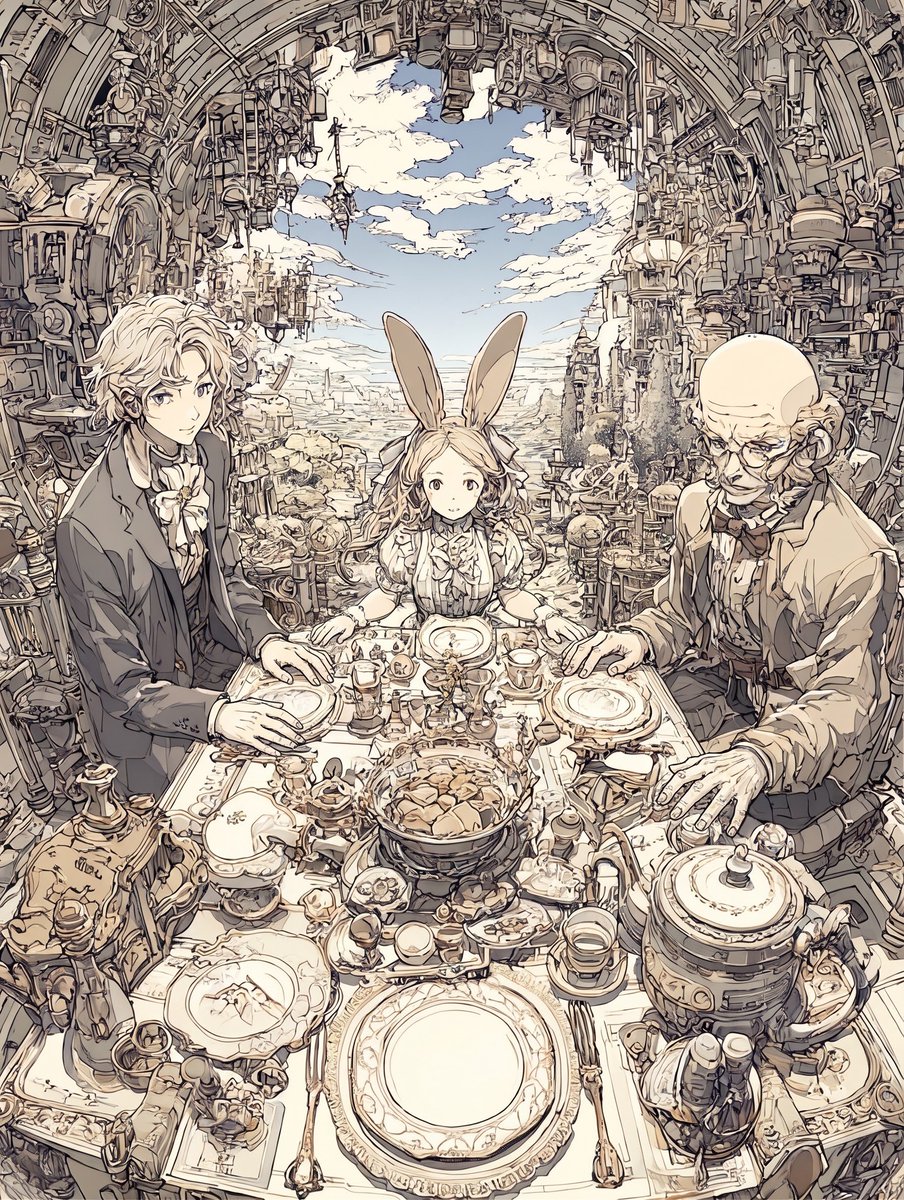 miokonboDaysAI's tweet photo. 「アリスのお茶会」

☆★☆★☆

昨日の夜に夜を走るシリーズの派生イラストMVを上げたところ、好評だったアリスのお茶会。
せっかくなので新作を4枚。
イラスト集にもなっているMVなので、こういう感じのイラストに興味がある方も是非聴いてみてください。
というわけで、これからまた出かけます。 https://t.co/QVnwMbKnCx