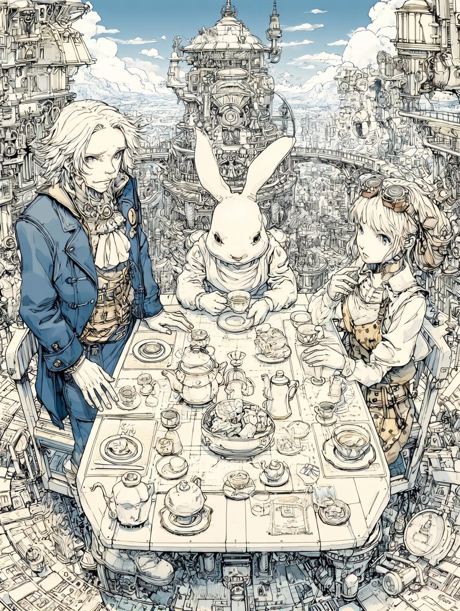 miokonboDaysAI's tweet photo. 「アリスのお茶会」

☆★☆★☆

昨日の夜に夜を走るシリーズの派生イラストMVを上げたところ、好評だったアリスのお茶会。
せっかくなので新作を4枚。
イラスト集にもなっているMVなので、こういう感じのイラストに興味がある方も是非聴いてみてください。
というわけで、これからまた出かけます。 https://t.co/QVnwMbKnCx