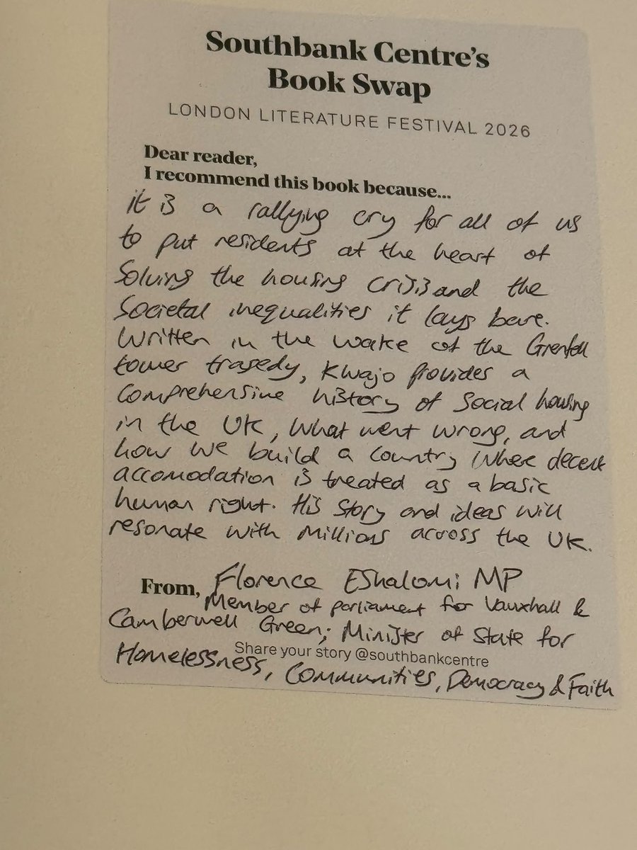 FloEshalomi's tweet photo. Great to see the London Literature Festival Book Swap underway at the Southbank Centre📚

The Book Swap is open until Sunday 1 November, with something for all ages to bring and share. Full details here: https://t.co/LOXfaO7eKs

Check out the book that I chose and why below 👇🏾 https://t.co/qelXmUzonB