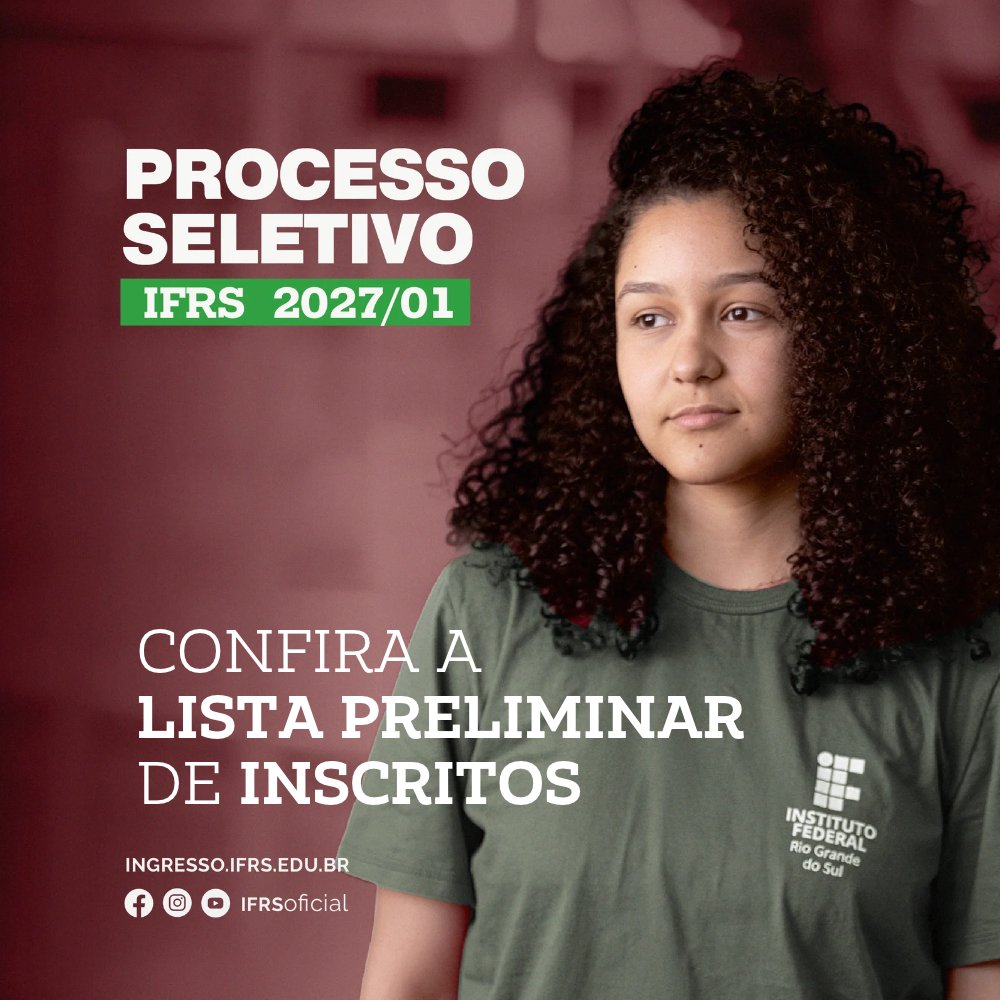 IFRSOficial's tweet photo. Lista preliminar de inscritos no Processo Seletivo 2027/01 é divulgada
 https://t.co/8GBCBVucJm https://t.co/rexqGYaKBB
