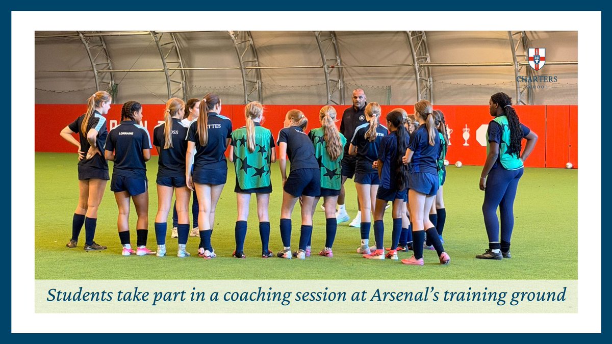 ChartersSchool's tweet photo. An unforgettable day for our female football students at the Arsenal Training Ground! ⚽️ From meeting World Cup winner Laia Codina, to an elite coaching session with Sports Analyst Josh, this is what #Enrichment looks like. So proud of our staff &amp; players!🔴 #ChartersSchool #AWFC https://t.co/Q6rZx4xlv6