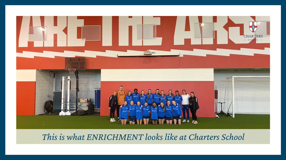 ChartersSchool's tweet photo. An unforgettable day for our female football students at the Arsenal Training Ground! ⚽️ From meeting World Cup winner Laia Codina, to an elite coaching session with Sports Analyst Josh, this is what #Enrichment looks like. So proud of our staff &amp; players!🔴 #ChartersSchool #AWFC https://t.co/Q6rZx4xlv6