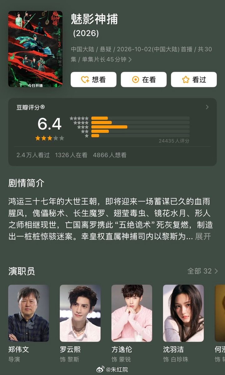 kngyunxiyiran's tweet photo. #LuoYunxi’s #ShadowPunisher / #ThePhantomDetective has received a rating of 6.4 on Douban.👏🎉

#罗云熙 #หลัวหยุนซี #라운희 #魅影神捕 https://t.co/HwtfM5ms9o