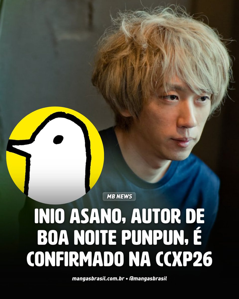 MangasBrasil's tweet photo. 🚨 INIO ASANO, AUTOR DE BOA NOITE PUNPUN, É CONFIRMADO NA CCXP26

O jornal Estadão confirmou, com exclusividade, a participação do mangaká Inio Asano na CCXP26, em parceria com a Editora JBC, responsável pela publicação de grande parte das obras do autor no Brasil.

O autor estará presente no evento, que acontecerá no São Paulo Expo, entre os dias 3 e 6 de dezembro. Segundo o jornal, a visita será marcada pelo lançamento da edição brasileira de Mujina into the Deep, obra mais recente de Asano, que será publicada pela Editora JBC.

Recentemente, a editora também reimprimiu outras obras do autor, como Nijihara Holograph e What a Wonderful World!.

Mais detalhes sobre a programação de Inio Asano na CCXP26 serão divulgados em breve pelo evento e pela editora.