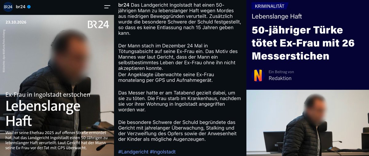 Critical__Cat's tweet photo. Der BR meldet, dass ein Mörder eine lebenslange Haftstrafe erhält, weil er seine Ex-Frau totstach. Dass es sich bei dem Verurteilten um einen Türken handelt, verschweigt der BR. https://t.co/C3rbDS5xMG
