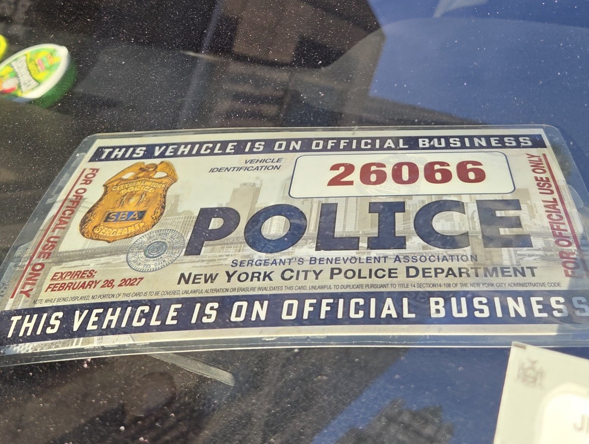 placardabuse's tweet photo. This is a #FakePlacard. It is produced by the @sbanypd to resemble a real police placard, but it is not valid for any sort of on-street usage.

Of course, it's illegal to use real placards to park in a No Standing zone anyway. But, well, #PlacardCorruption. https://t.co/nUQrJNHWSL