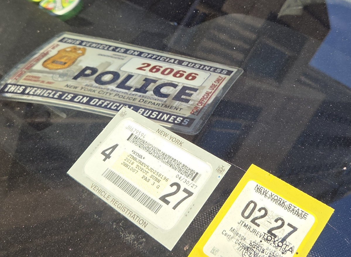 placardabuse's tweet photo. This is a #FakePlacard. It is produced by the @sbanypd to resemble a real police placard, but it is not valid for any sort of on-street usage.

Of course, it's illegal to use real placards to park in a No Standing zone anyway. But, well, #PlacardCorruption. https://t.co/nUQrJNHWSL