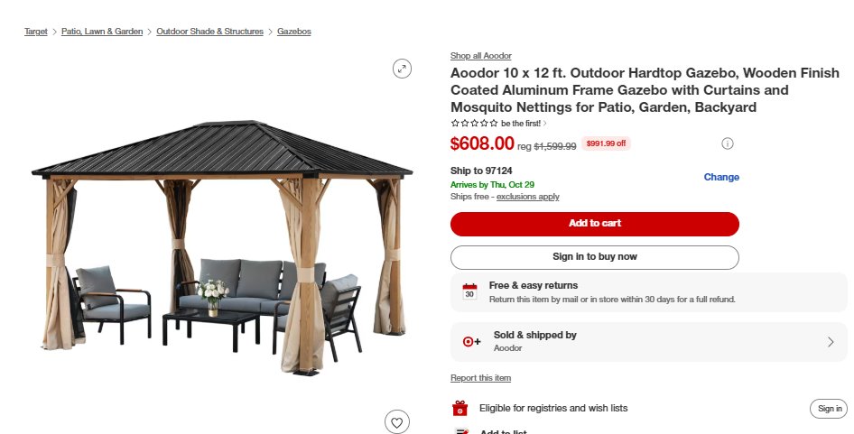 Linkdservices's tweet photo. Aoodor 10 x 12 ft. Outdoor Hardtop Gazebo, Wooden Finish Coated Aluminum Frame Gazebo with Curtains and Mosquito Nettings for Patio, Garden, Backyard
Regular Price : $1,599.99
Now : $608
https://t.co/upo34puhPk

#ad https://t.co/qZPPq9KRBD