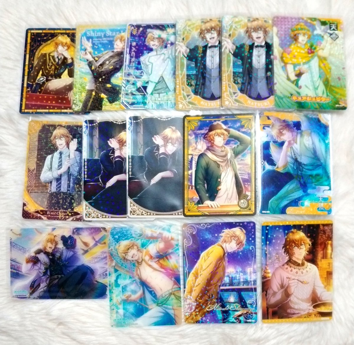 suga_wara_san's tweet photo. うたプリ ビジュコレ ビジュアルカードコレクション シャニライ 特典 交換

譲：音也、真斗、那月、トキヤ、レン、翔、嶺二、蘭丸、カミュ

求：藍 

別弾⇆別弾、R⇆N、SR⇆特典
なども可能です。

郵送希望。
お写真繋げます。 https://t.co/nIIXbcTCFa