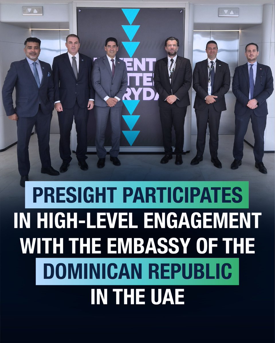 PresightAI's tweet photo. Presight was honoured to join a delegation from the Embassy of the Dominican Republic in the UAE, including H.E. Ambassador Renso Herrera Franco, at G42’s Abu Dhabi headquarters to discuss AI and digital transformation for stronger government and public services. https://t.co/MRgK9tIcWC