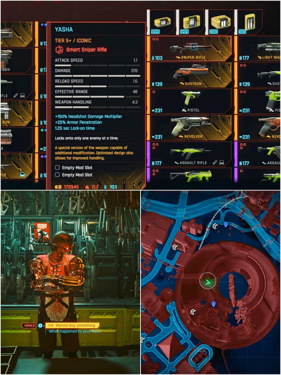 TheRealZephryss's tweet photo. You can now buy this exclusive Twitch Drop weapon from vendors in Cyberpunk 2077 Update 2.5!

🔸 Fast travel to Dogtown Stadium
🔸 Go to Herold Lowe's weapon shop
🔸 Buy the Yasha sniper rifle for 173945 Eddies https://t.co/KHQcrjVTQ8