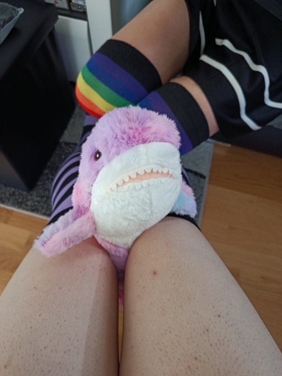 Femboy_goodboyy's tweet photo. @Xyliathin and ours pink baby :3 

#femboys #blahaj #thighhighs #cuddles #cute https://t.co/7nXXY1b3TM