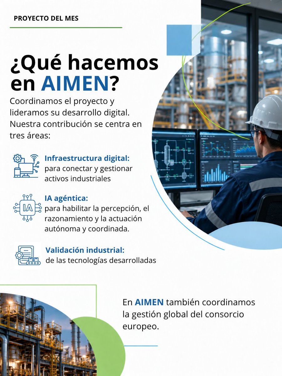 aimenct's tweet photo. En el proyecto #AGILE , proyecto europeo coordinado por AIMEN, desarrollamos innovaciones en equipos industriales, infraestructura digital e IA agéntica para impulsar procesos más flexibles, eficientes y sostenibles 💡🧠 

#AIMEN #ProyectoDelMes #AGILE #HorizonEurope https://t.co/lzz67N6MLp