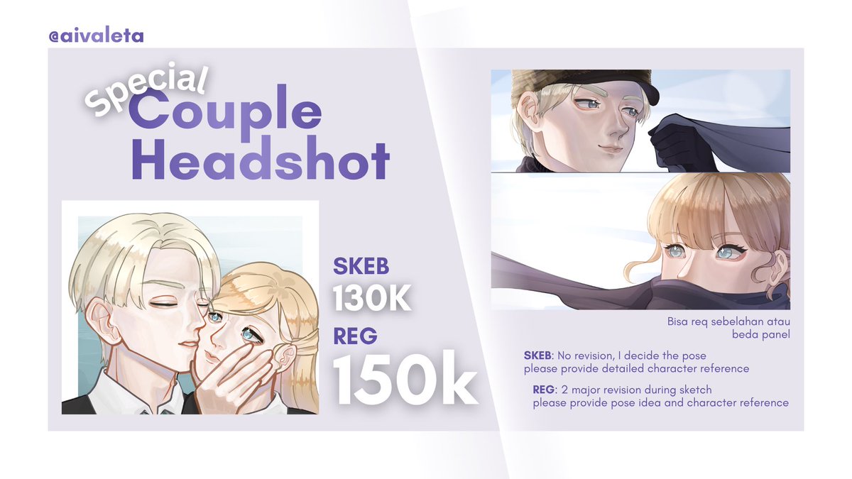 aivaleta's tweet photo. Likes and RTs are very appreciated!

Hii this is my first time opening a commission. Aku open buat 5 slot dulu yaa.

If you're interested please dm me! Please tag after dm https://t.co/tG1PnNtbxk
