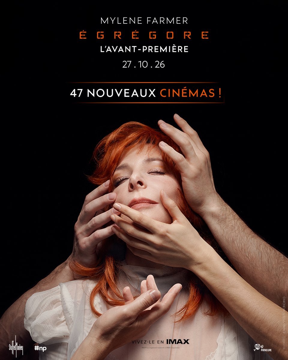 PatheLive_FR's tweet photo. 47 nouveaux cinémas se joignent à la découverte de ÉGRÉGORE.
362 cinémas. Une soirée. Une seule.
Soyez les premiers à découvrir et à vivre ÉGRÉGORE sur grand écran
Exclusivement au cinéma le 27.10.26.
#MylèneFarmer https://t.co/KkgDz9JE6g