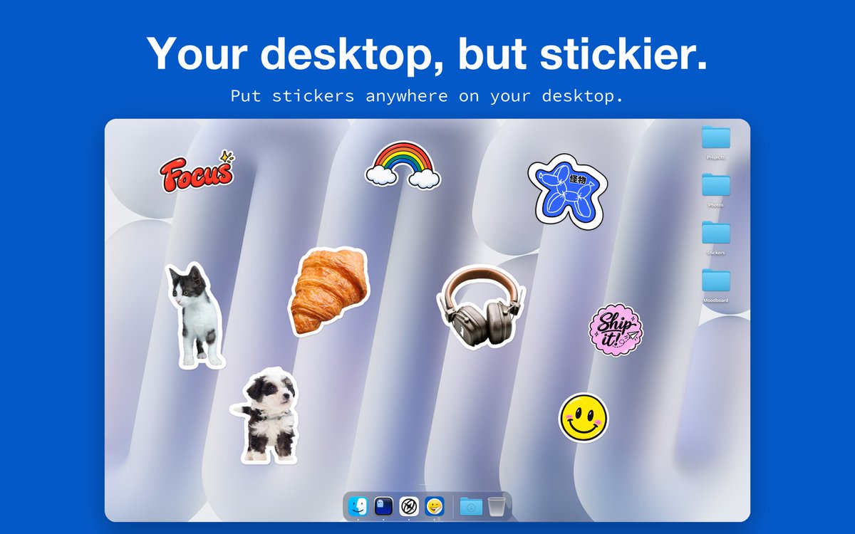 InsaniaLabs's tweet photo. Give your Mac desktop a little more personality. Drop in an image, remove its background on your Mac, add a die-cut edge, and place the sticker where you want it. Sticktop: https://t.co/K8Cm9VMijz #MacApps https://t.co/dl6mMSlb6l