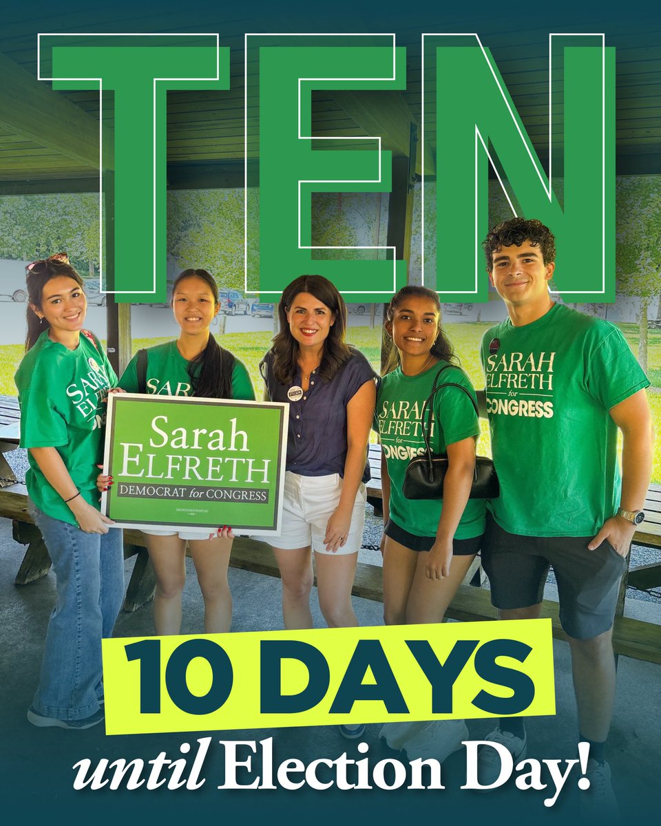 SarahForMD's tweet photo. We are down to the home stretch: just 10 days left until Election Day. That means we have entered the second-to-last weekend of canvassing and early voting here in Maryland! Make sure you have a plan to make your voice heard on or before November 3rd. 
https://t.co/fjjCkOi544 https://t.co/Hg3V5xG410