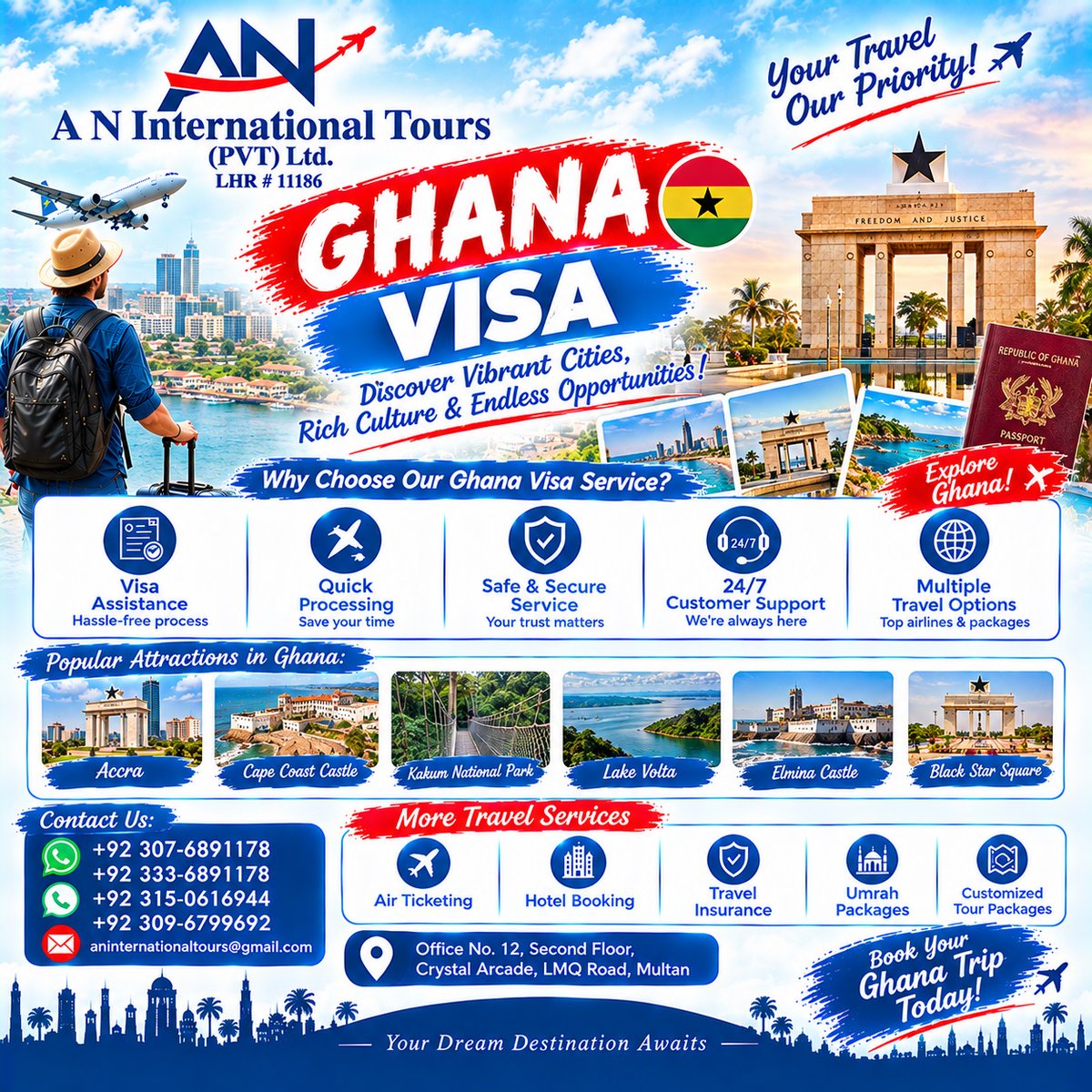 arif1962's tweet photo. Planning a trip to Ghana? A N International Tours offers visa assistance, air ticketing, hotel bookings, travel insurance, and customized tour packages for Accra, Cape Coast, Kumasi, and more. https://t.co/42l1lD2aBM