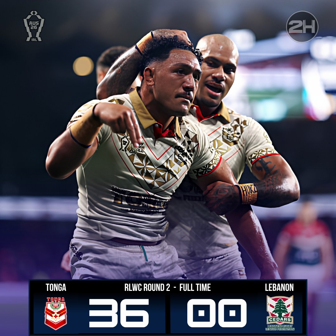 twohalves2h's tweet photo. TONGA FINISH STRONG TO POWER PAST LEBANON!
#RLWC2026 #Tonga13 #LebanonCedars #RugbyLeagueWorldCup #MateMaaTonga #TwoHalves https://t.co/t5ReZZEX7c