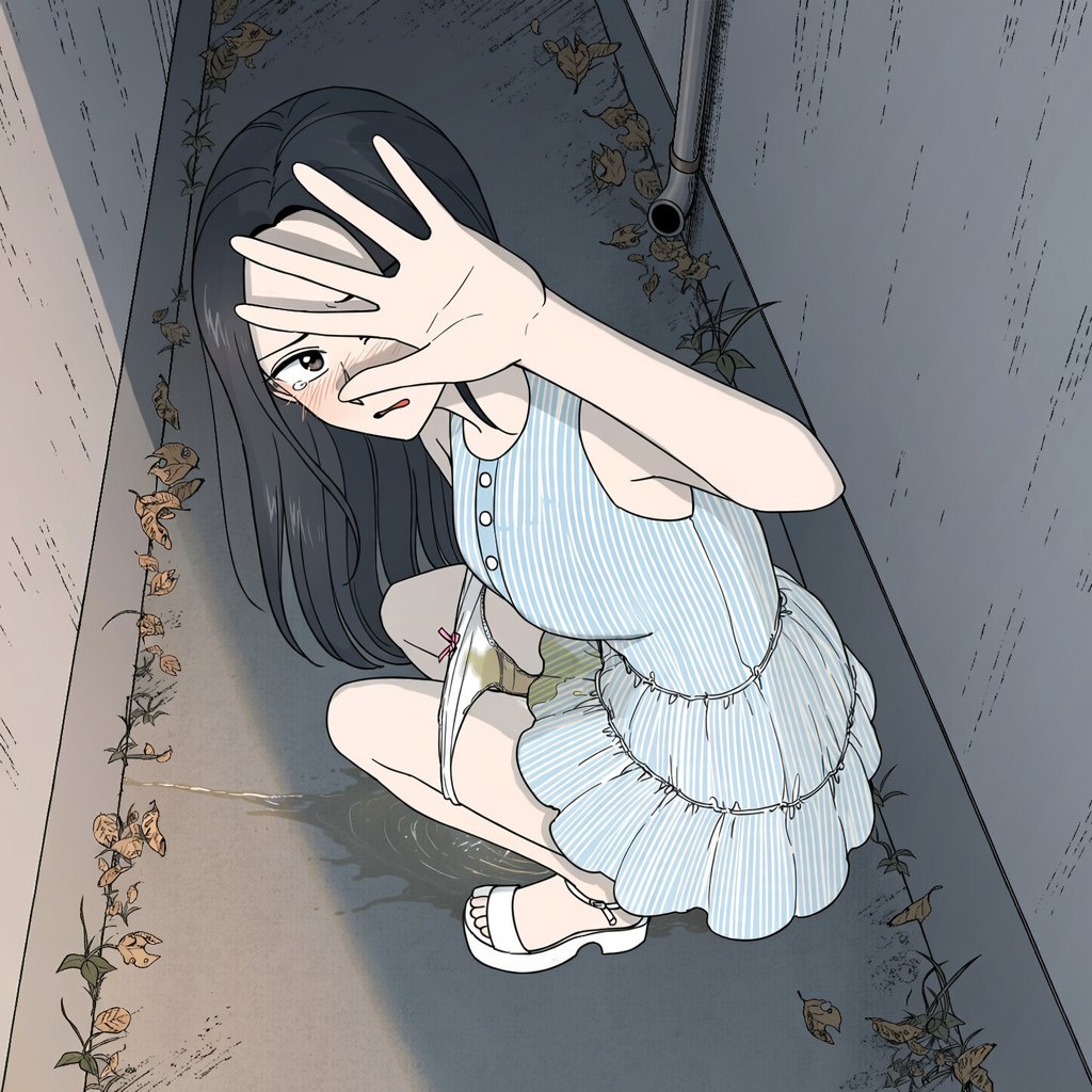 nure_machi_'s tweet photo. 「見ないで……！ 見ないでってば……！ あっち行ってよ……！」

#AIイラスト #おもらし https://t.co/c8tQrVmUd4