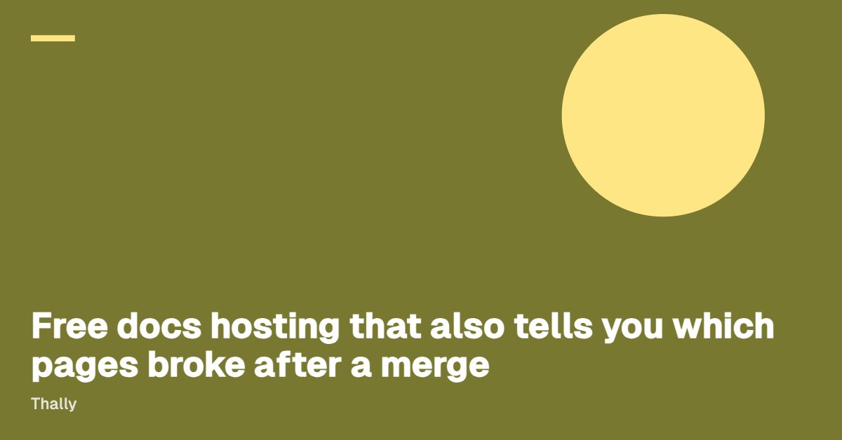 thallyio's tweet photo. Which pages broke after that merge?

Thally's free tier hosts one managed site and traces merged PRs to the docs they affect. Updates come as evidence-backed PRs. Nothing publishes without your approval.

Prefer to self-host? The engine is MIT-licensed. https://t.co/w9OHStApEQ