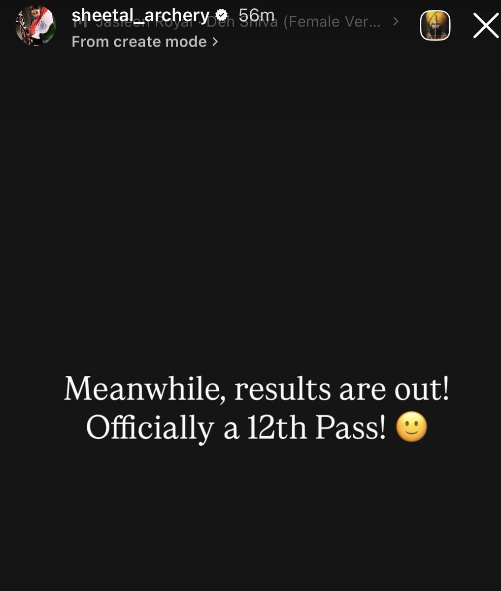 TheKhelIndia's tweet photo. Latest Instagram story from Sheetal Devi 😄

- She has cleared her 12th Class Exam 🥳 https://t.co/lh2UyVldhP