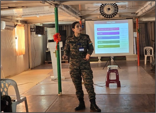 UNPeacekeeping's tweet photo. Meet Major Mouiz Yaseen, from #India 🇮🇳, who served as Force Ombudsperson &amp; Welfare Officer with the @unmissmedia 🇸🇸. For her, creating a safer environment for peacekeepers starts with making sure everyone can speak up, be heard and seek support without fear.

#WomenPeaceSecurity https://t.co/Z7KHwvOYvk