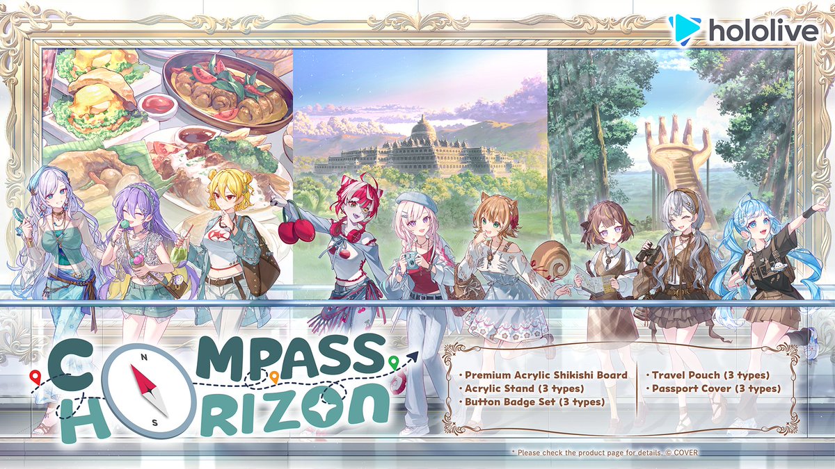 hololive_Id's tweet photo. 🛍Merch🛍
#CompassHorizon
Merch peringatan tayang perdana video on-location kini tersedia! ✨

Lineup Produk:
🧭 Acrylic Shikishi Board
🧭 Acrylic Stand
🧭 Button Badge Set
🧭 Travel Pouch
🧭 Passport Cover

🛒Cek di sini
https://t.co/lSyOXNmEkv

#AREA15 #holoro #holoh3ro https://t.co/3D4819gwBw