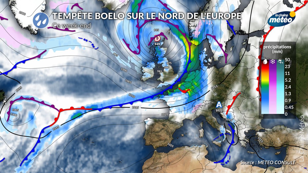 lachainemeteo's tweet photo. Après #Austen, une nouvelle forte tempête menace l'Europe du Nord ce week-end. Elle a été nommée #Boelo par les météorologues britanniques. https://t.co/qOaUFjLhUN