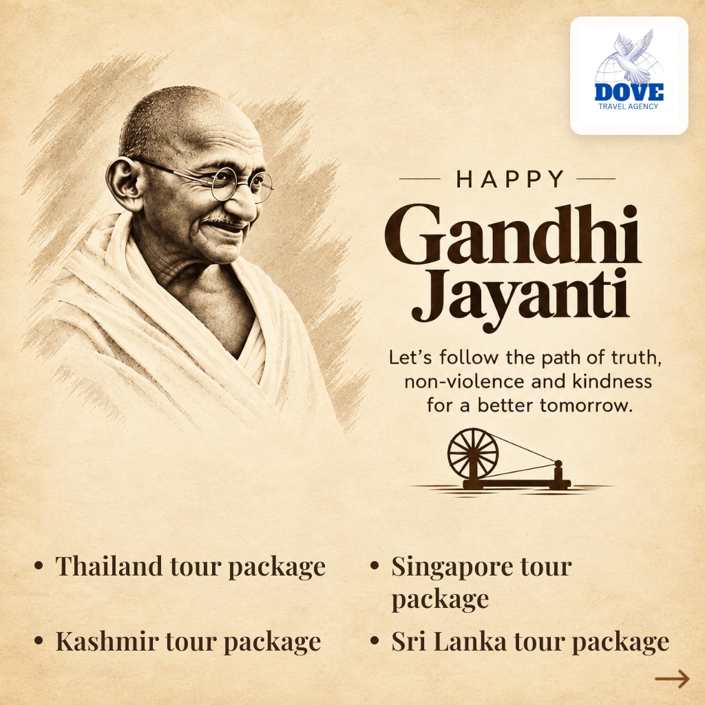 elmaquios's tweet photo. Celebrate Gandhi Jayanti with Dove Travel Agency, Dahanu. Discover meaningful journeys to Thailand, Singapore, Kashmir, Sri Lanka, and Vietnam, inspired by learning and respect. https://t.co/Yc3I0SboBG