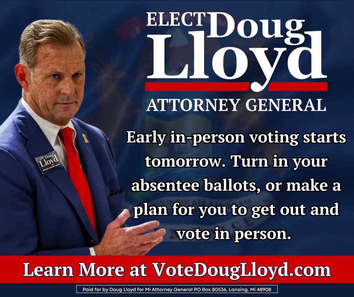 DougLloyd4ag's tweet photo. Early In-Person Voting starts Tomorrow (10/24). Make a plan to get out and vote. This election is far too important to sit at home and watch from the sidelines, so make sure you have a plan to get out and vote! https://t.co/fNXpTr6GaQ