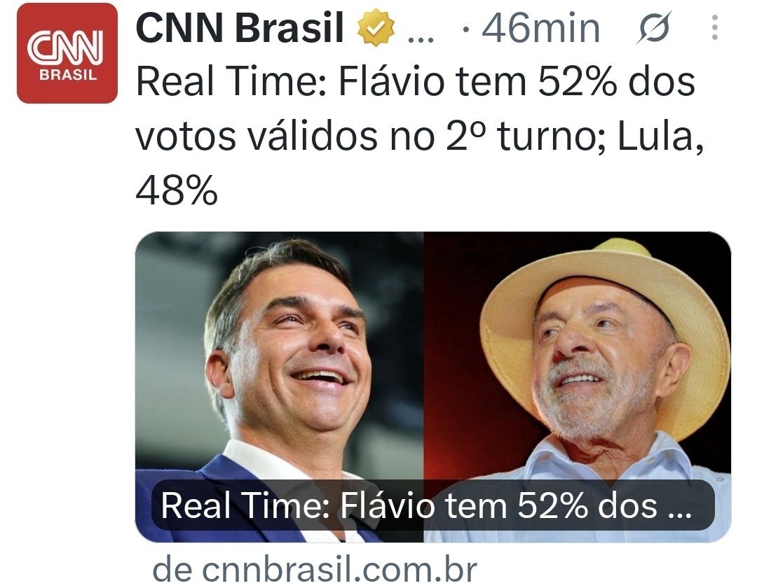 LogInfra's tweet photo. As duas que já sairam hoje.
E ainda estão subestimando Flávio. Modelos computacionais estão cerca de 53% Flávio. https://t.co/6jD1DnDfMa