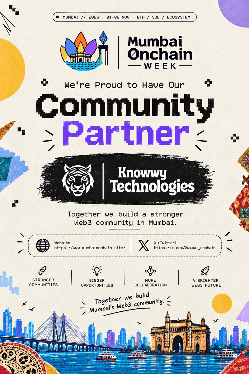 Mumbai_onchain's tweet photo. Mumbai Onchain Week lineup just got stronger!
Welcome @knowvytech 🤝 as an official Community Partner!
📲 Download Mumbai Onchain now
https://t.co/DHweeN62vS 
 discover events, find builders &amp; connect with the Web3 fam! 
📍 Mumbai | Nov 1–8 | 
Devcon Week 🇮🇳 https://t.co/Io7ICZuNAn